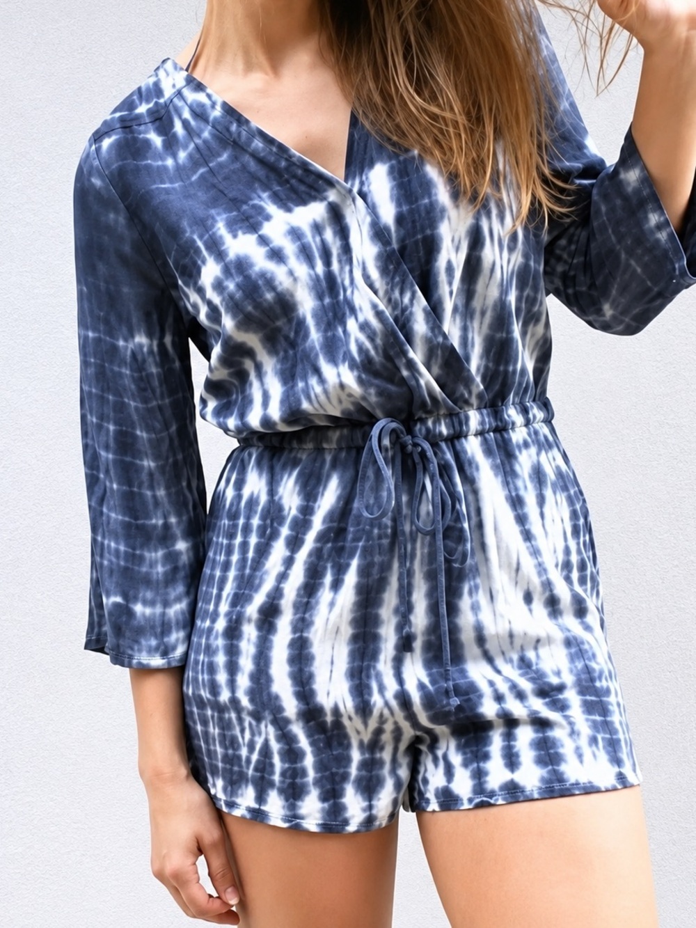 CLOTH & STONE | Navy and White Tie-Dye Wrap Romper